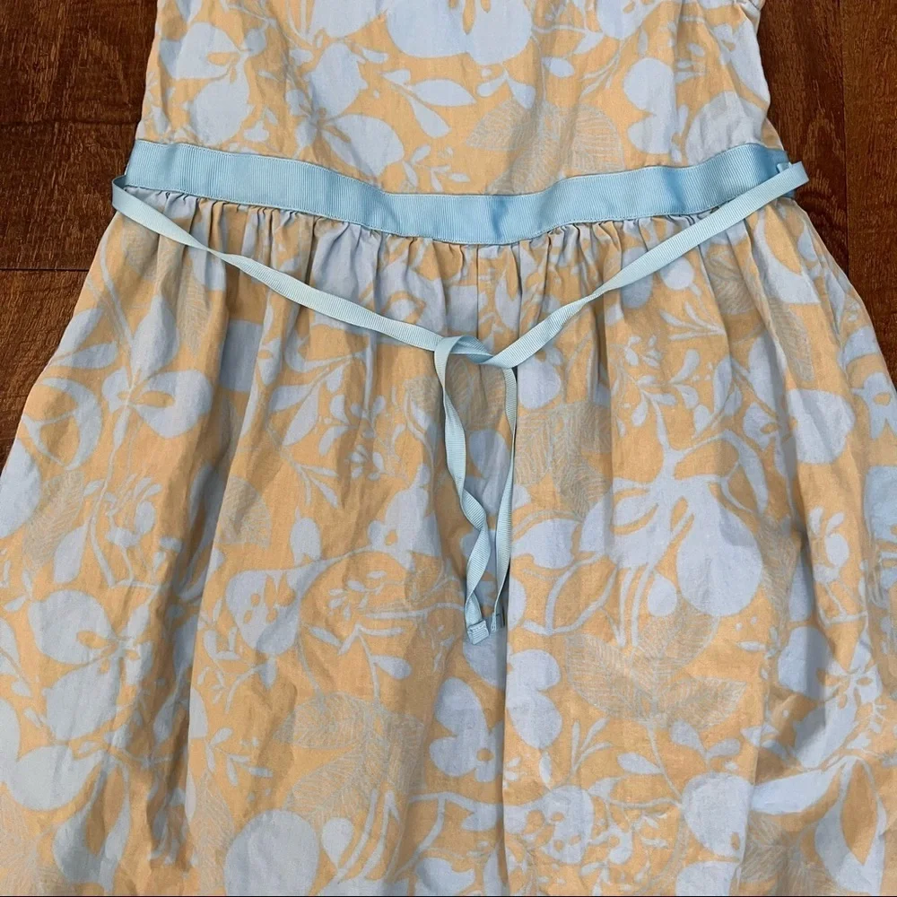 Hanna Andersson girls khaki gold & blue lightweight dress Sz 130/8 ribbon
